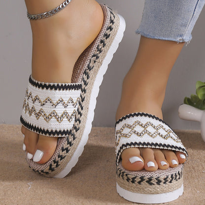 Geometric Weave Platform Sandals - Tigbuls Variety Fashion