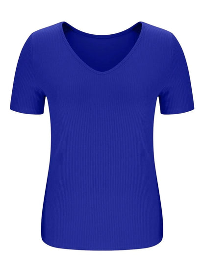 Solid V-Neck Short Sleeve T-Shirt - Tigbul's Variety Fashion Shop