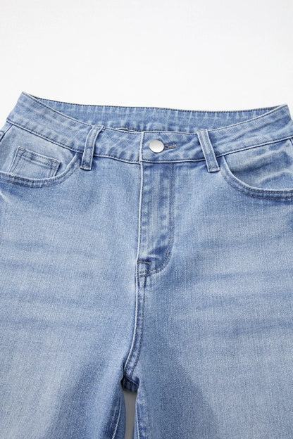 Mineral Wash Raw Hem High Waist Flared Jeans - Tigbul's Variety Fashion Shop