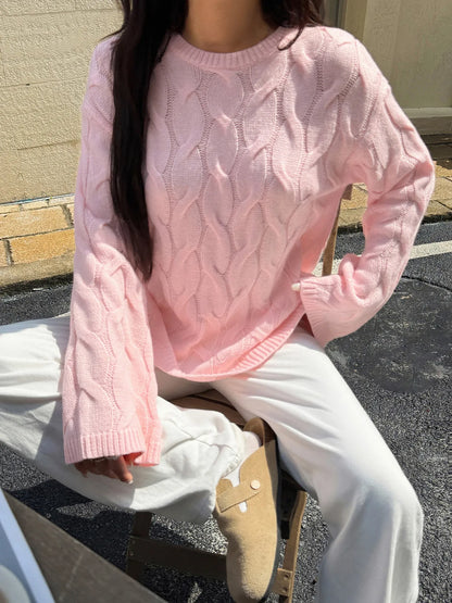 Cable Knit Long Sleeve Sweater - Tigbul's Variety Fashion Shop