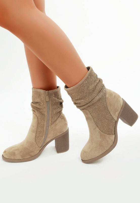 Chinar Rhinestone Studded Slouchy Ankle Boots - Tigbul's Variety Fashion Shop