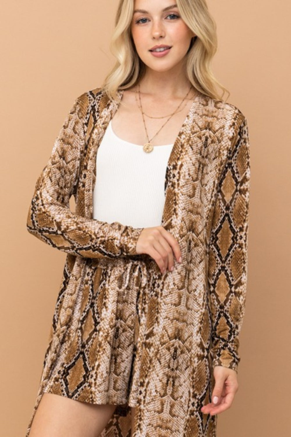 And The Why Snake Print Kimono Open Front Longline Cardigan - Tigbul's Variety Fashion Shop