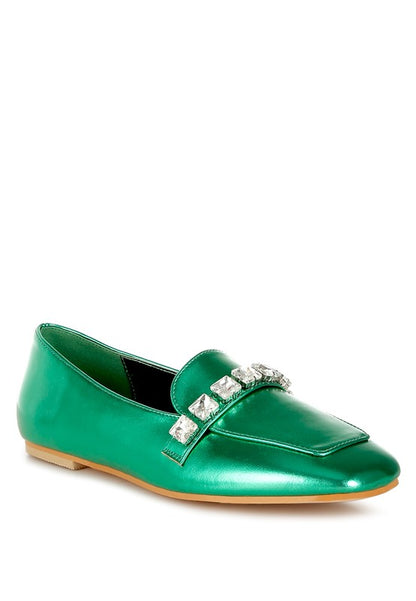 Celosia Metallic Diamante Strap Loafers - Tigbul's Variety Fashion Shop