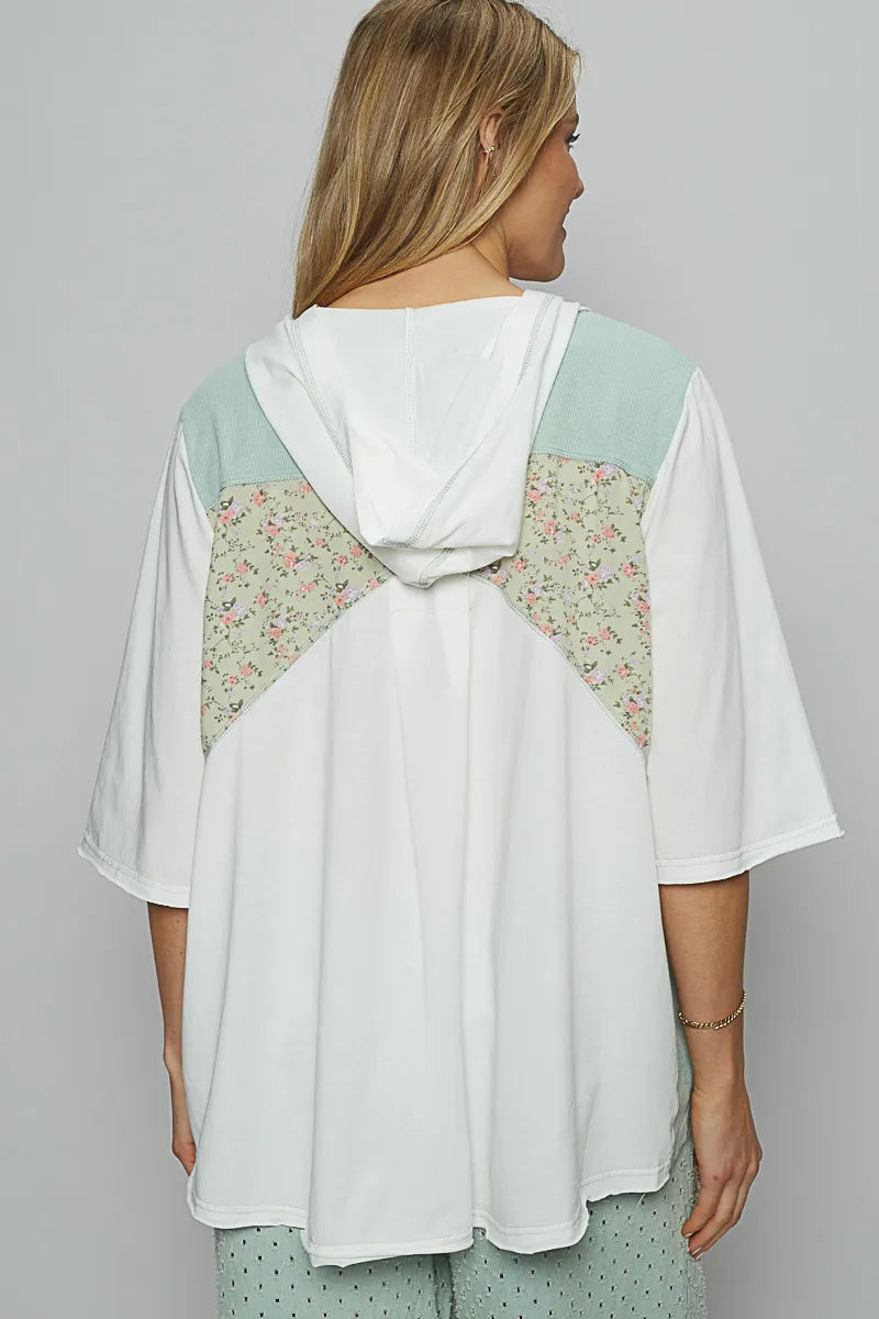 POL Lace-Up Hooded T-Shirt with Paisley Panel Detail - Tigbul's Variety Fashion Shop