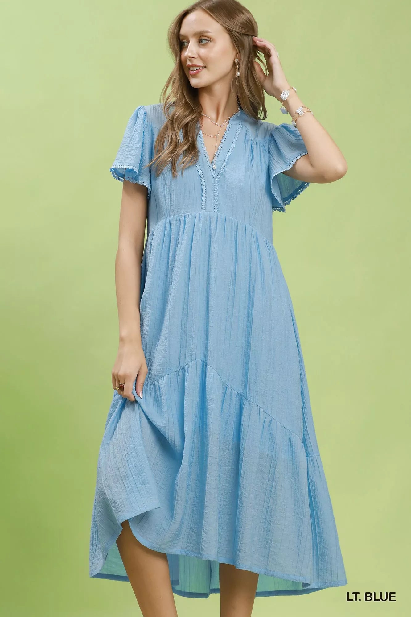 Umgee Textured Tiered Midi Dress with Side Pockets - Tigbul's Variety Fashion Shop