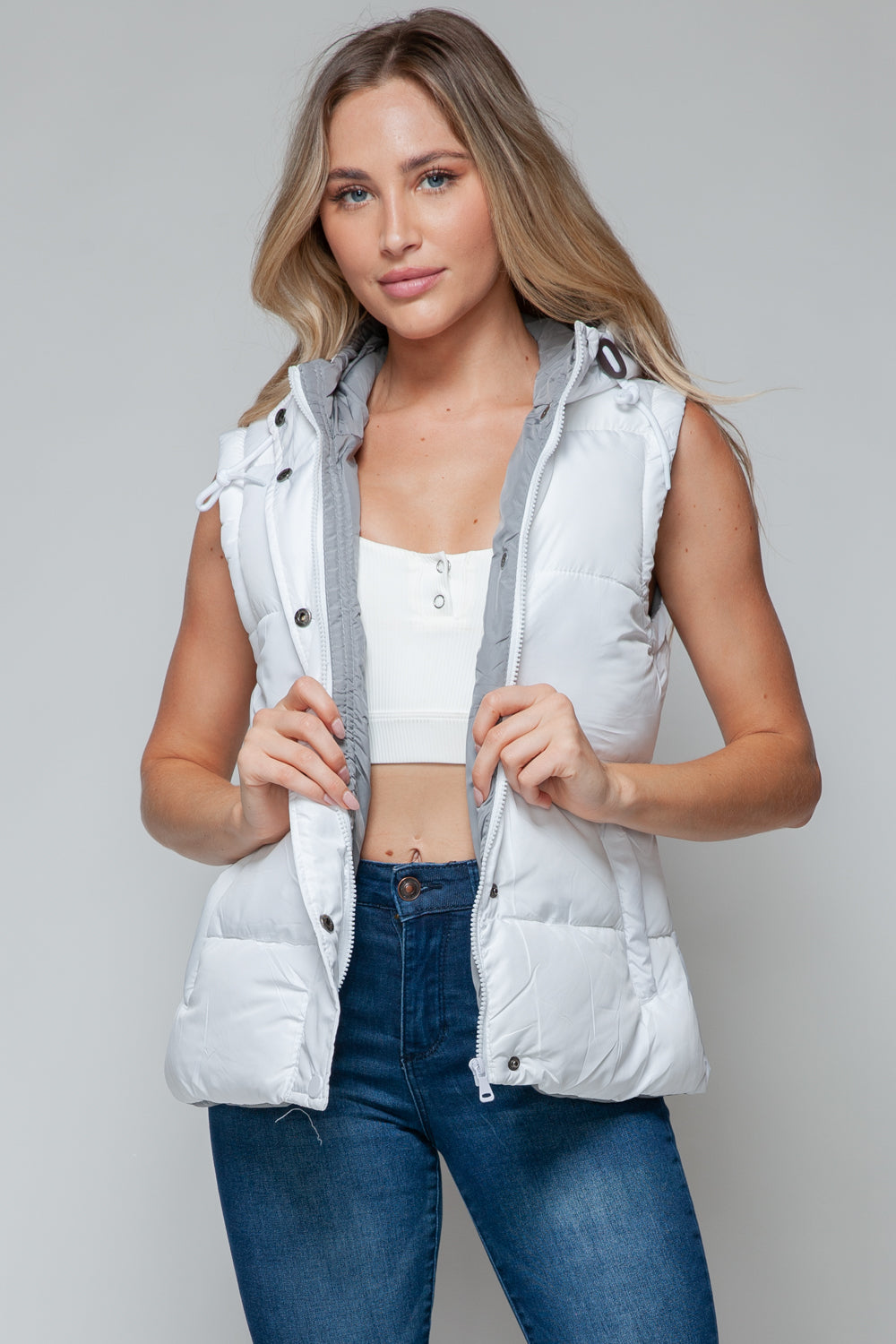 Snobbish Snap and Zip Closure Hooded Vest - Tigbul's Variety Fashion Shop