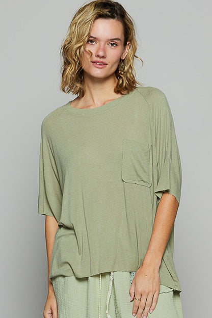 Sage Round Neck Half Sleeve T-Shirt - Tigbul's Variety Fashion Shop