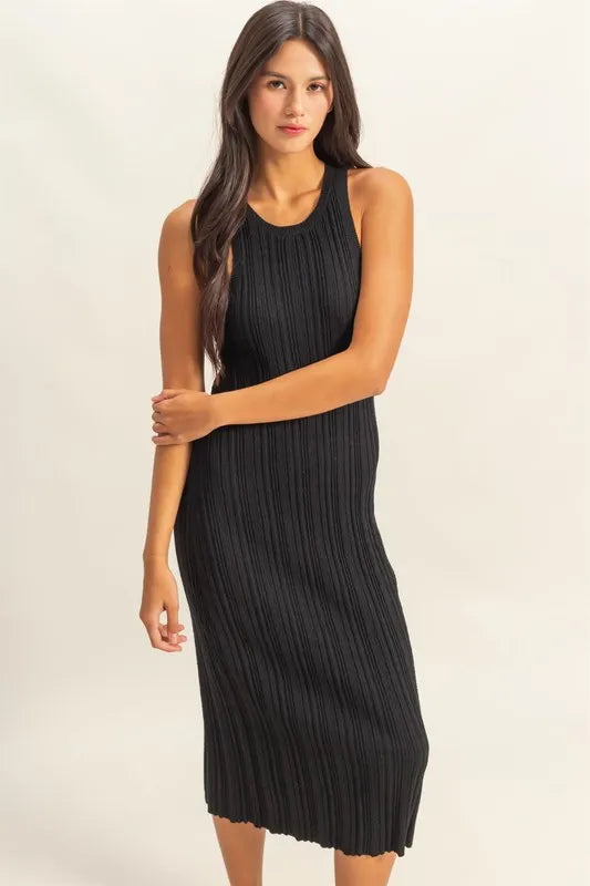 Black Round Neck Bodycon Ribbed Knit Dress - Tigbul's Variety Fashion Shop