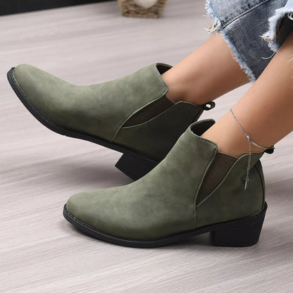 Point Toe Block Heels Ankle Boots - Tigbul's Variety Fashion Shop