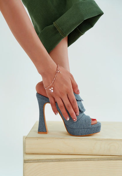 Celidih Denim Pouch Detail Sandals - Tigbul's Variety Fashion Shop