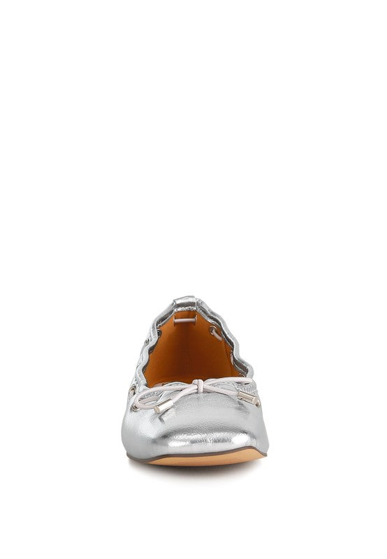 Marlow Metallic Eyelet Detail Bow Ballerinas - Tigbul's Variety Fashion Shop