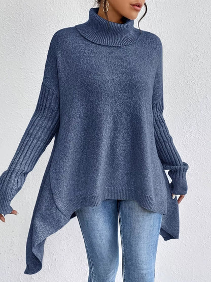 Turtleneck Dropped Shoulder Sweater - Tigbul's Variety Fashion Shop