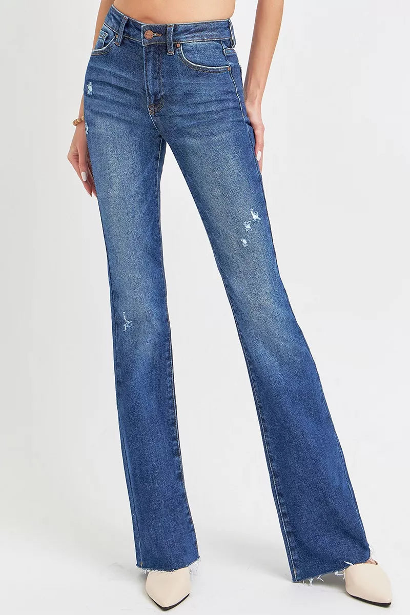 RISEN Full Size Distressed Mid Rise Flare Jeans Plus Size - Tigbul's Variety Fashion Shop