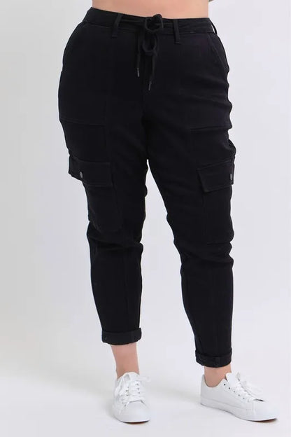 Judy Blue Black High Waist Cargo Cuffed Jogger - Tigbul's Variety Fashion Shop