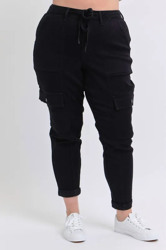 Judy Blue Black High Waist Cargo Cuffed Jogger - Tigbul's Variety Fashion Shop