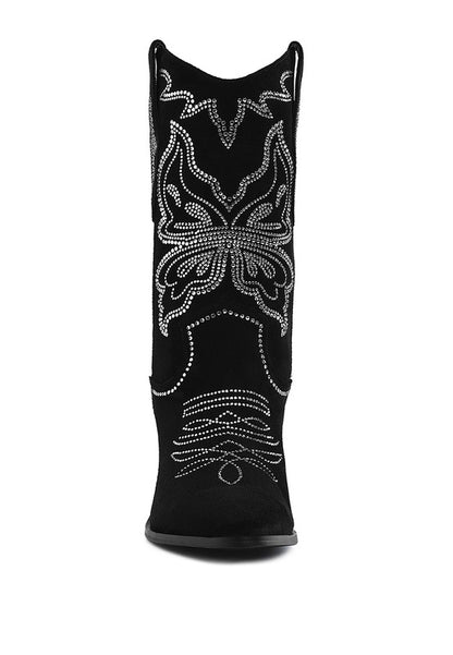 Latafa Rhinestones Embellished Cowboy Boots - Tigbul's Variety Fashion Shop