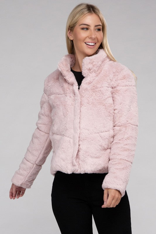 Fluffy Zip-Up Sweater Jacket - Tigbuls Variety Fashion