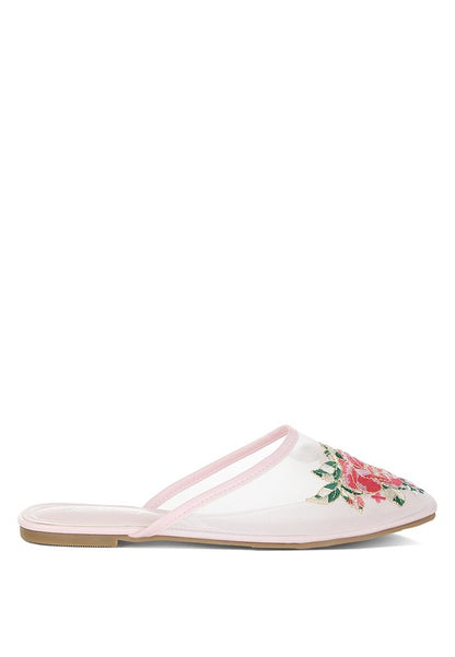 Shara Floral Embroidered Mesh Mules - Tigbul's Variety Fashion Shop