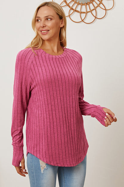 Ribbed Thumbhole Sleeve T-Shirt Small -3XL - Tigbul's Variety Fashion Shop