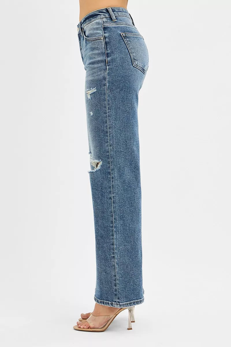 RISEN Tummy Control Mid Rise Fit Wide Jeans - Tigbul's Variety Fashion Shop