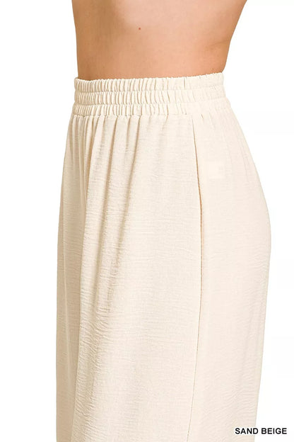 Zenana Woven Airflow Elastic Waistband Pants - Tigbul's Variety Fashion Shop