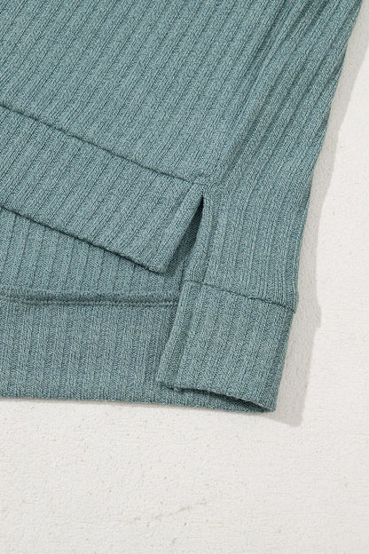 Blue Oversized Ribbed Knit V Neck Dolman Short Sleeve Top - Tigbul's Variety Fashion Shop