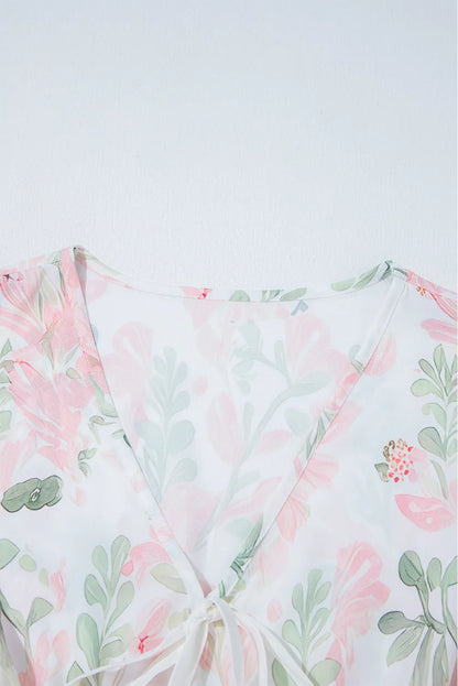 Tied Printed Short Sleeve Blouse - Tigbul's Variety Fashion Shop
