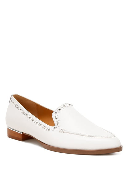 Wolferton Delicate Stud Detail Leather Loafers - Tigbul's Variety Fashion Shop