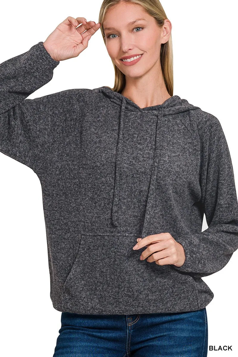 Zenana Brushed Hacci Melange Hooded Sweater - Tigbul's Variety Fashion Shop