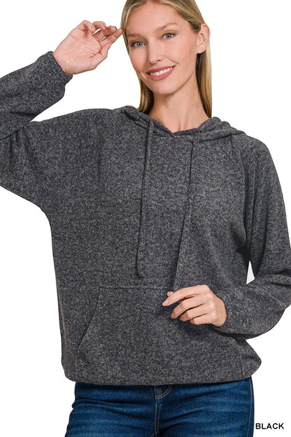 Zenana Brushed Hacci Melange Hooded Sweater - Tigbul's Variety Fashion Shop