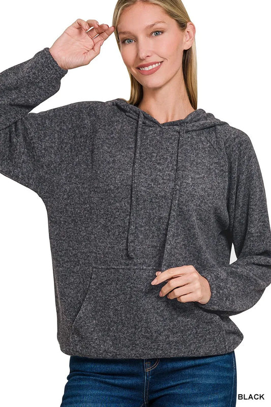 Zenana Brushed Hacci Melange Hooded Sweater - Tigbul's Variety Fashion Shop