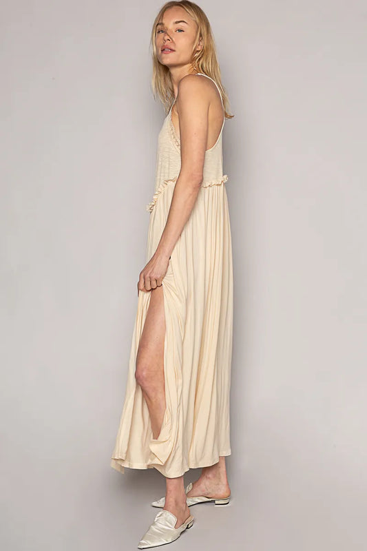 POL Frill Slit Square Neck Cami Dress - Tigbul's Variety Fashion Shop