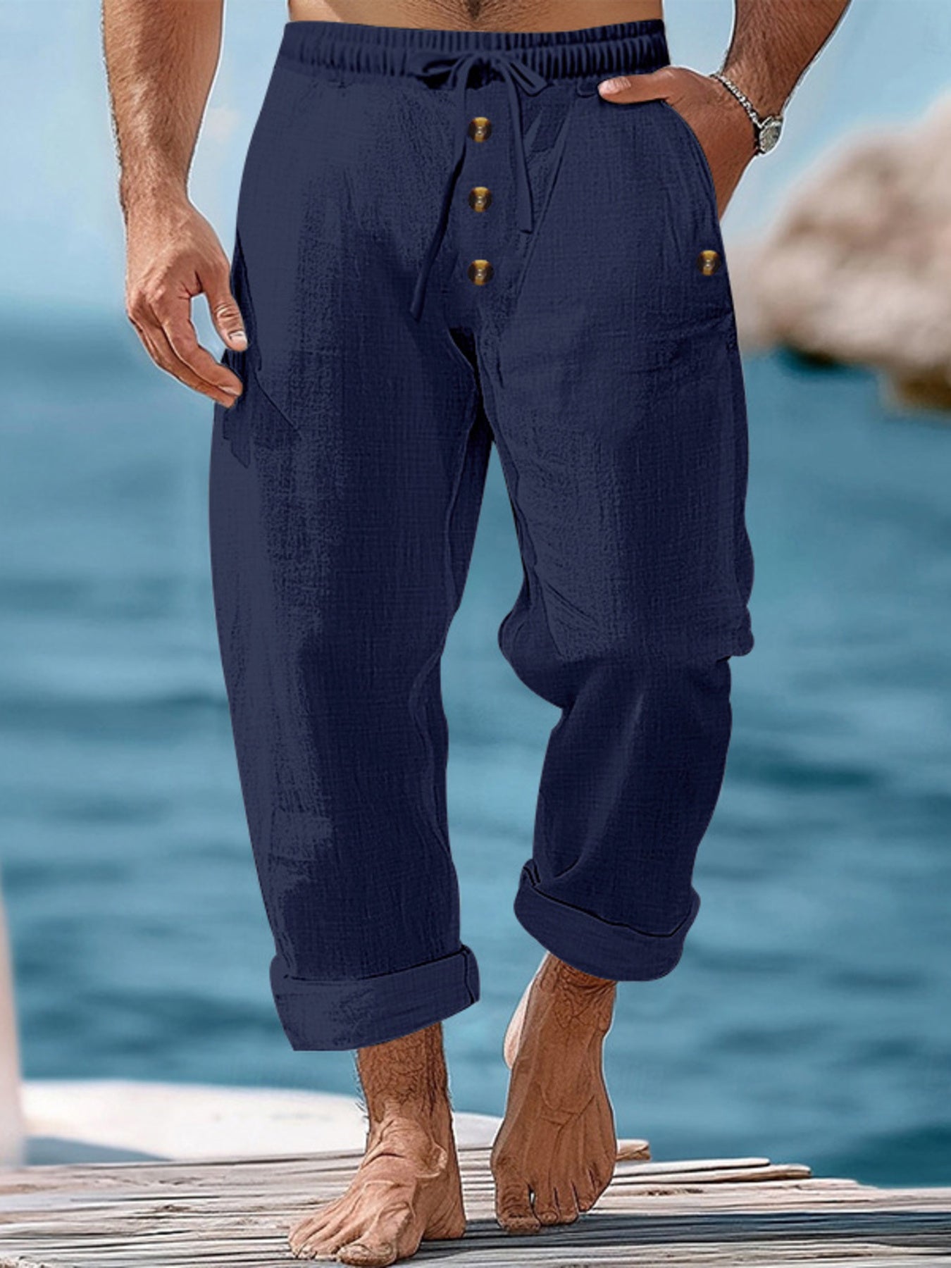 Men's Full Size Button-Fly Drawstring Pants Plus Size - Tigbul's Variety Fashion Shop