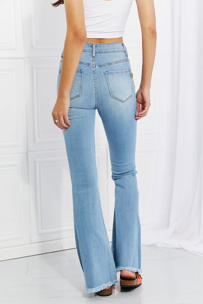 Vibrant MIU Full Size Jess Button Flare Blue Jeans | Tigbuls
