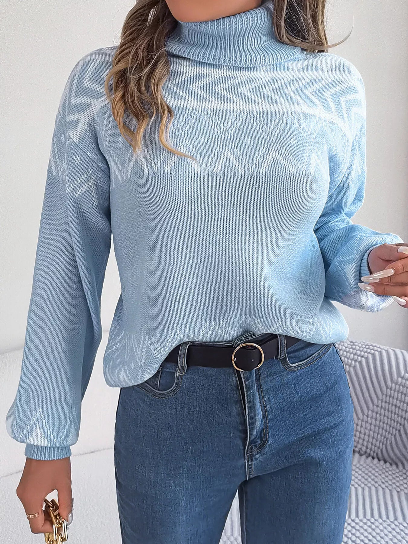 Turtleneck Dropped Shoulder Sweater - Tigbul's Variety Fashion Shop