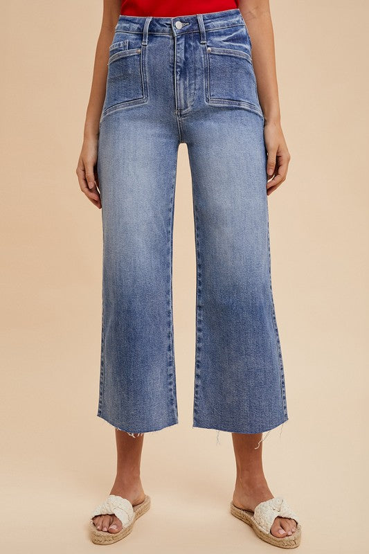 Medium Blue High Rise Wide Leg Jeans - Tigbul's Variety Fashion Shop