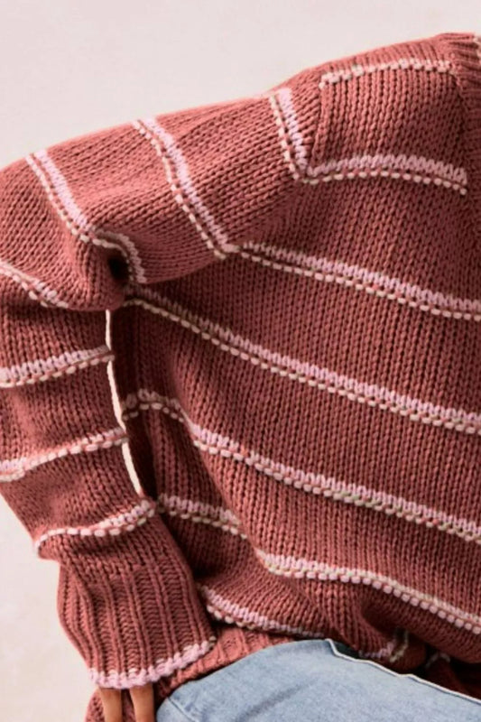BiBi Striped Long Sleeve Sweater - Tigbul's Variety Fashion Shop