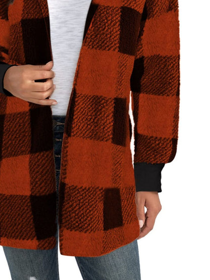 Plaid Long Sleeve Hooded Coat - Tigbul's Variety Fashion Shop