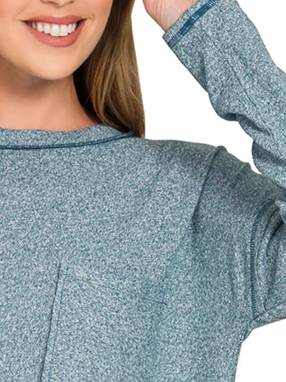 Zenana Soft Melange Hacci Round-Neck Long Sleeve T-Shirt - Tigbul's Variety Fashion Shop