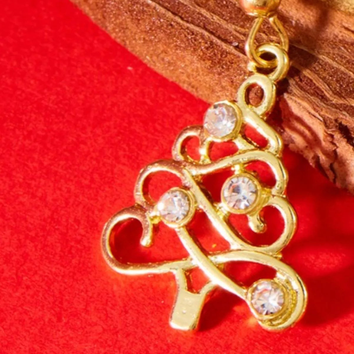 18K Gold-Plated Rhinestone Christmas Tree Dangle Earrings - Tigbul's Variety Fashion Shop