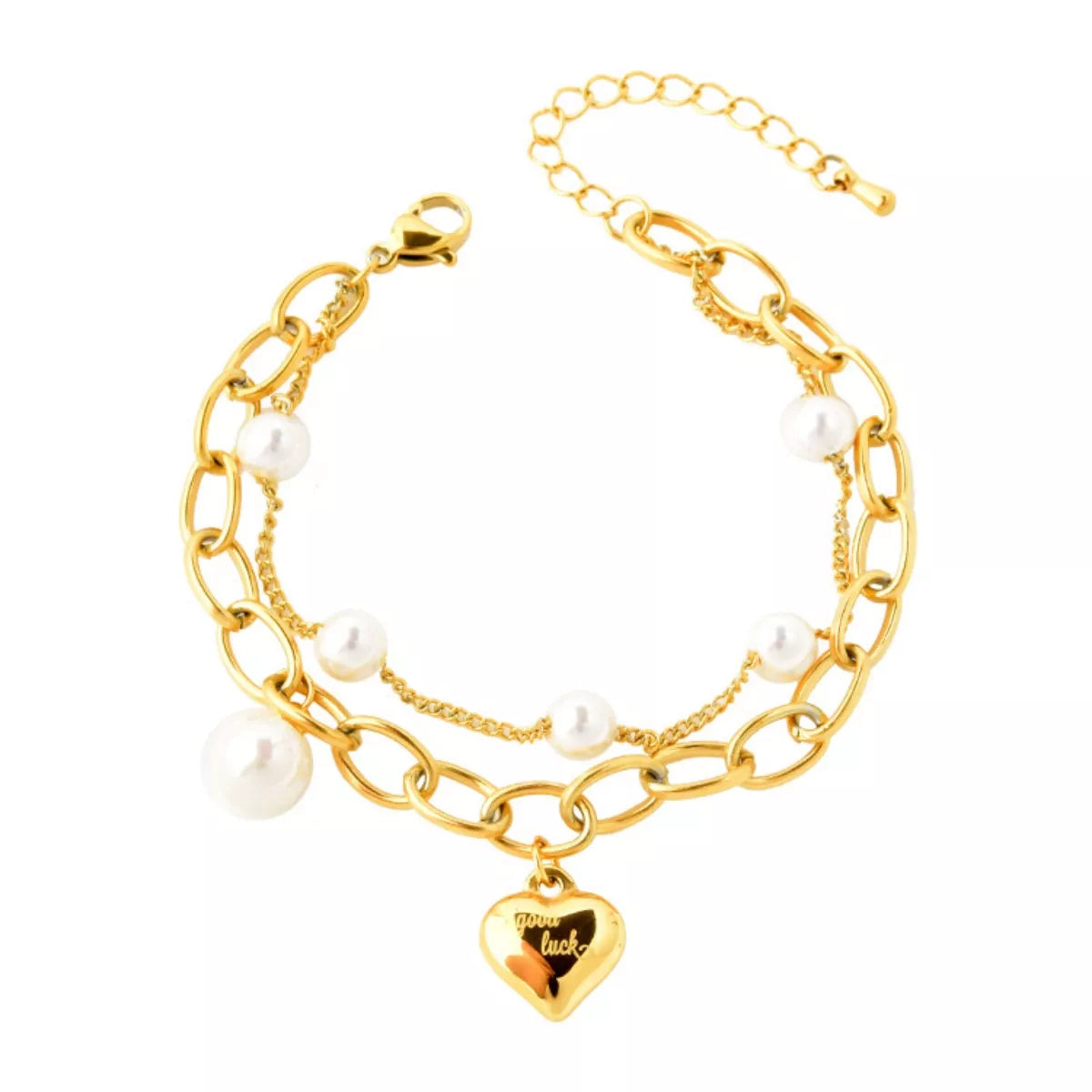 18K Gold-Plated Heart Charm Bracelet - Tigbul's Variety Fashion Shop