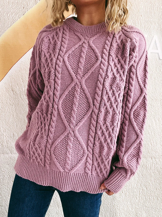 Cable Knit Long Sleeve Sweater - Tigbul's Variety Fashion Shop