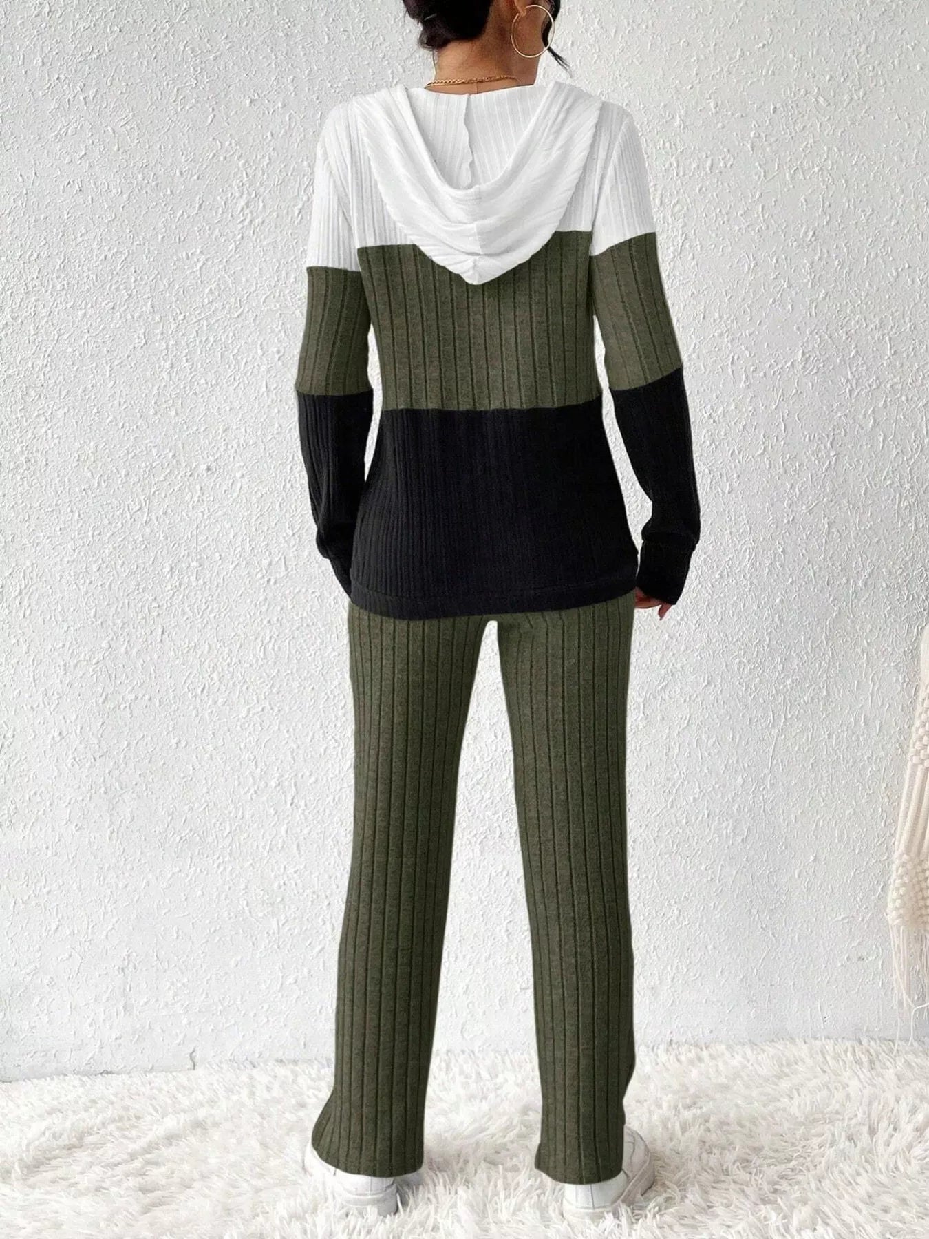 Color Block Half Zip Hooded Top and Pants Set - Tigbul's Variety Fashion Shop