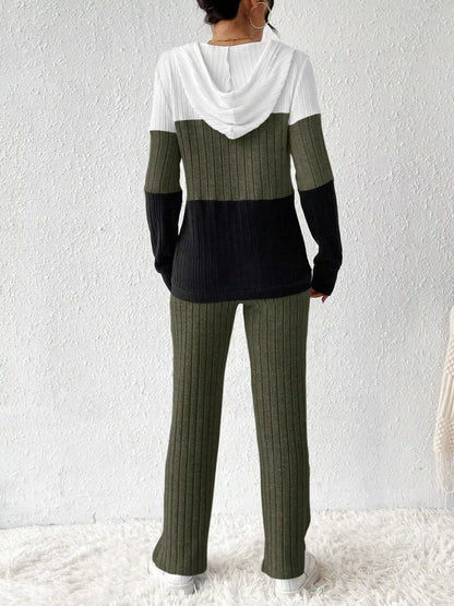Color Block Half Zip Hooded Top and Pants Set - Tigbul's Variety Fashion Shop