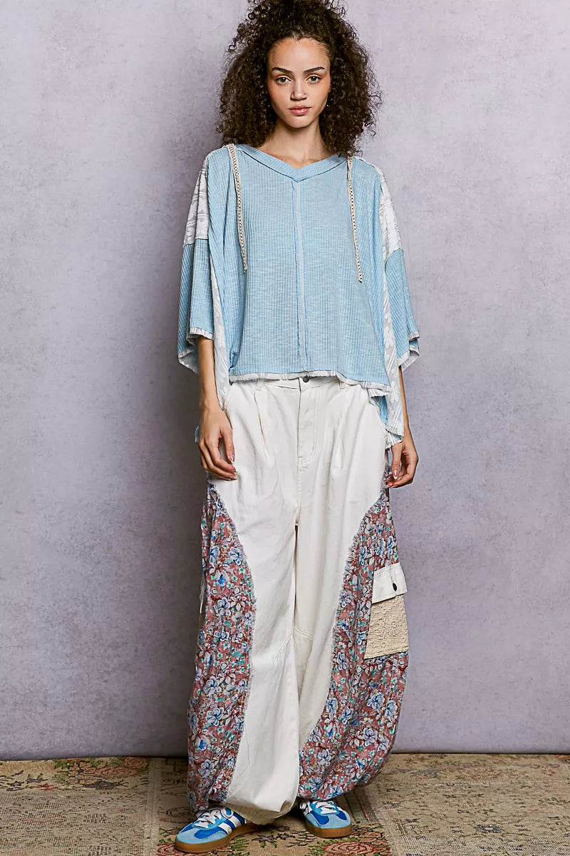 POL Short Sleeve Hoodie Top with Lace Detail - Tigbul's Variety Fashion Shop