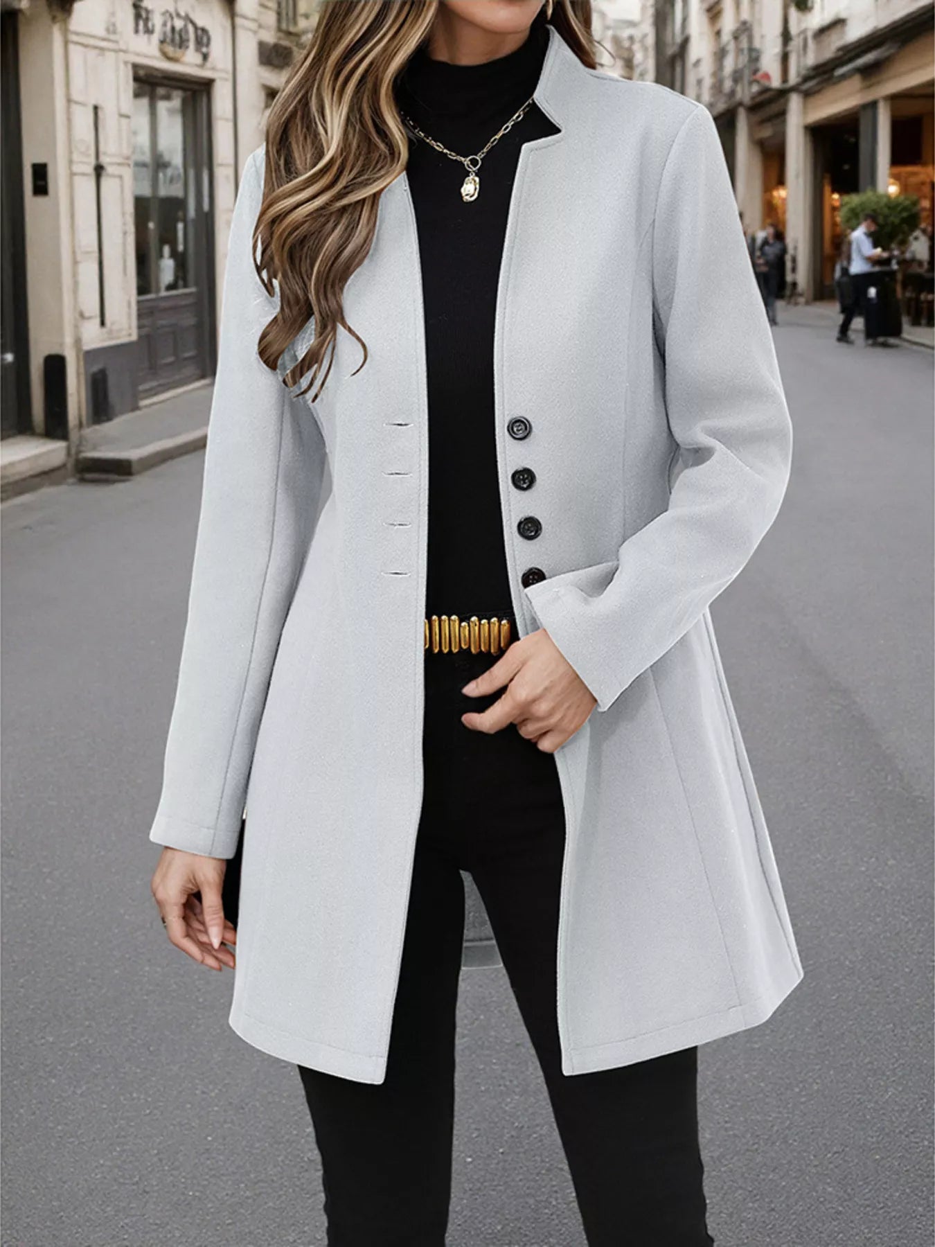 Button Up Long Sleeve Coat - Tigbul's Variety Fashion Shop