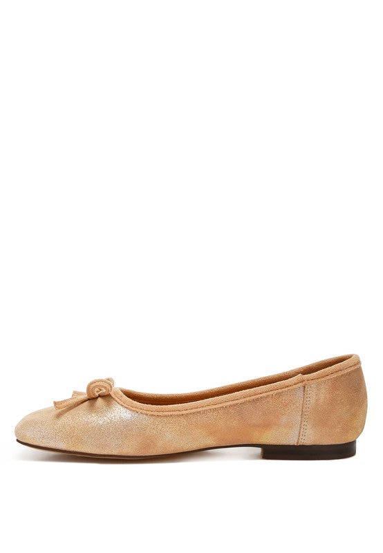 Rubyrose Suede Bow Embellished Square Toe Beige Ballerinas - Tigbul's Variety Fashion Shop