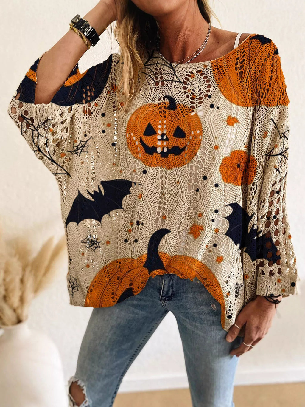 Halloween Pumpkin Loose Knit Cover Up Small up to Plus Size | Tigbuls