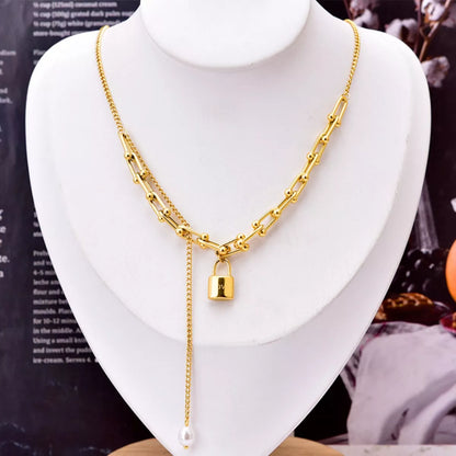 18K Gold-Plated Lock Pendant Necklace - Tigbul's Variety Fashion Shop