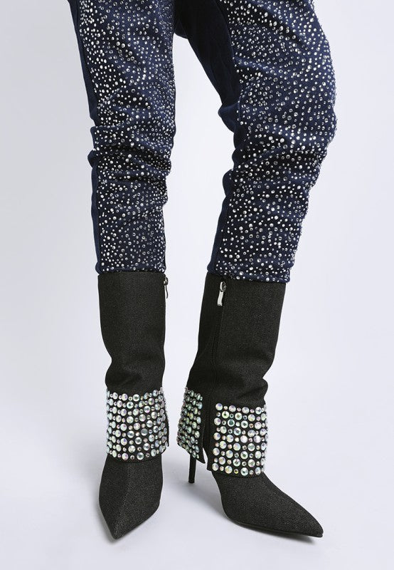 Basso Party Diamante Studded Stiletto Boots - Tigbul's Variety Fashion Shop